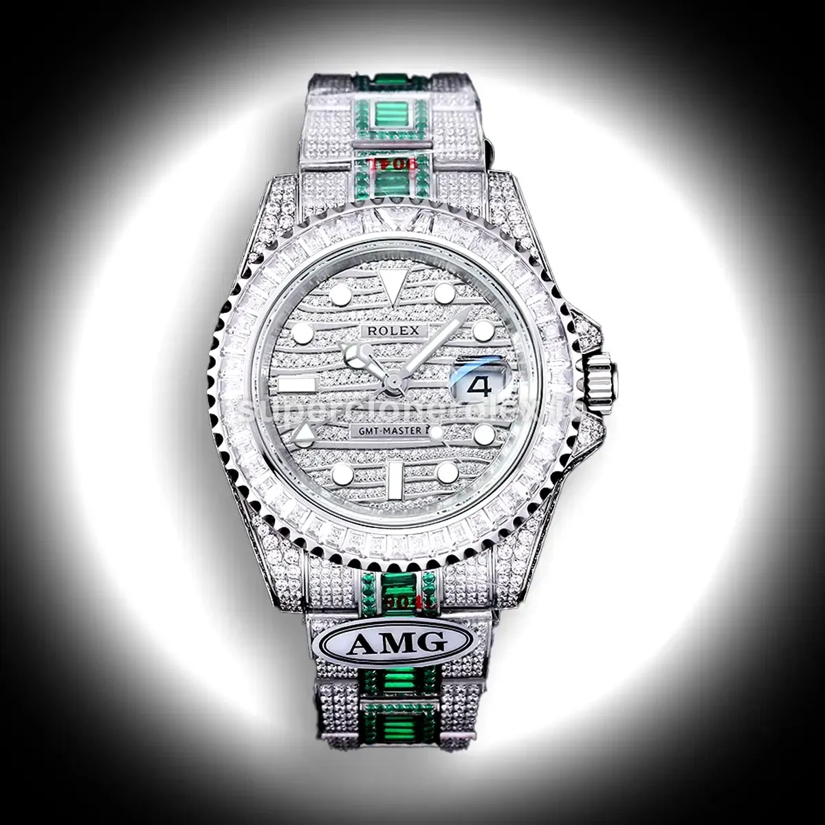 Rolex GMT-Master 116769TBR super clone suizo esfera diamante — vista frontal
