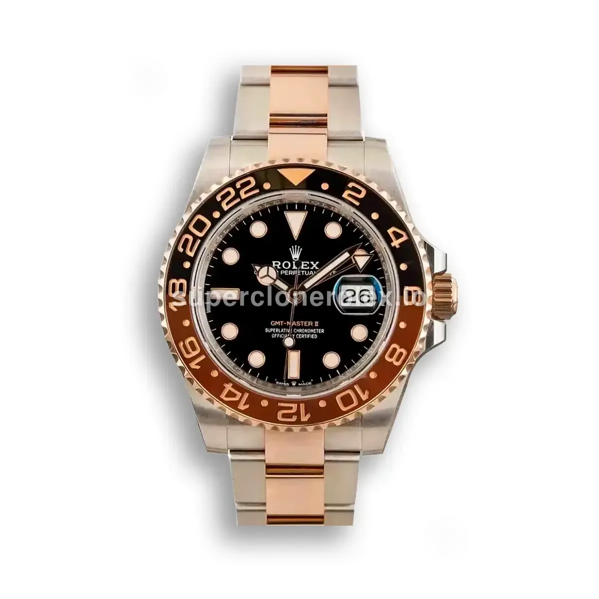 GMT-Master 126711CHNR Root Beer super clone suizo esfera negro — vista frontal