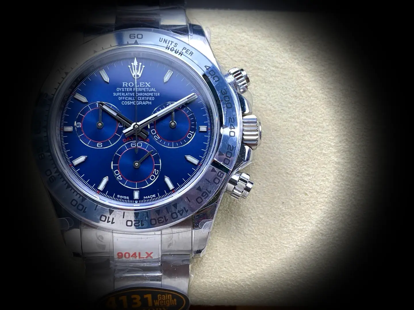 Rolex Daytona 126509 super clon 40 mm, primer plano de la esfera