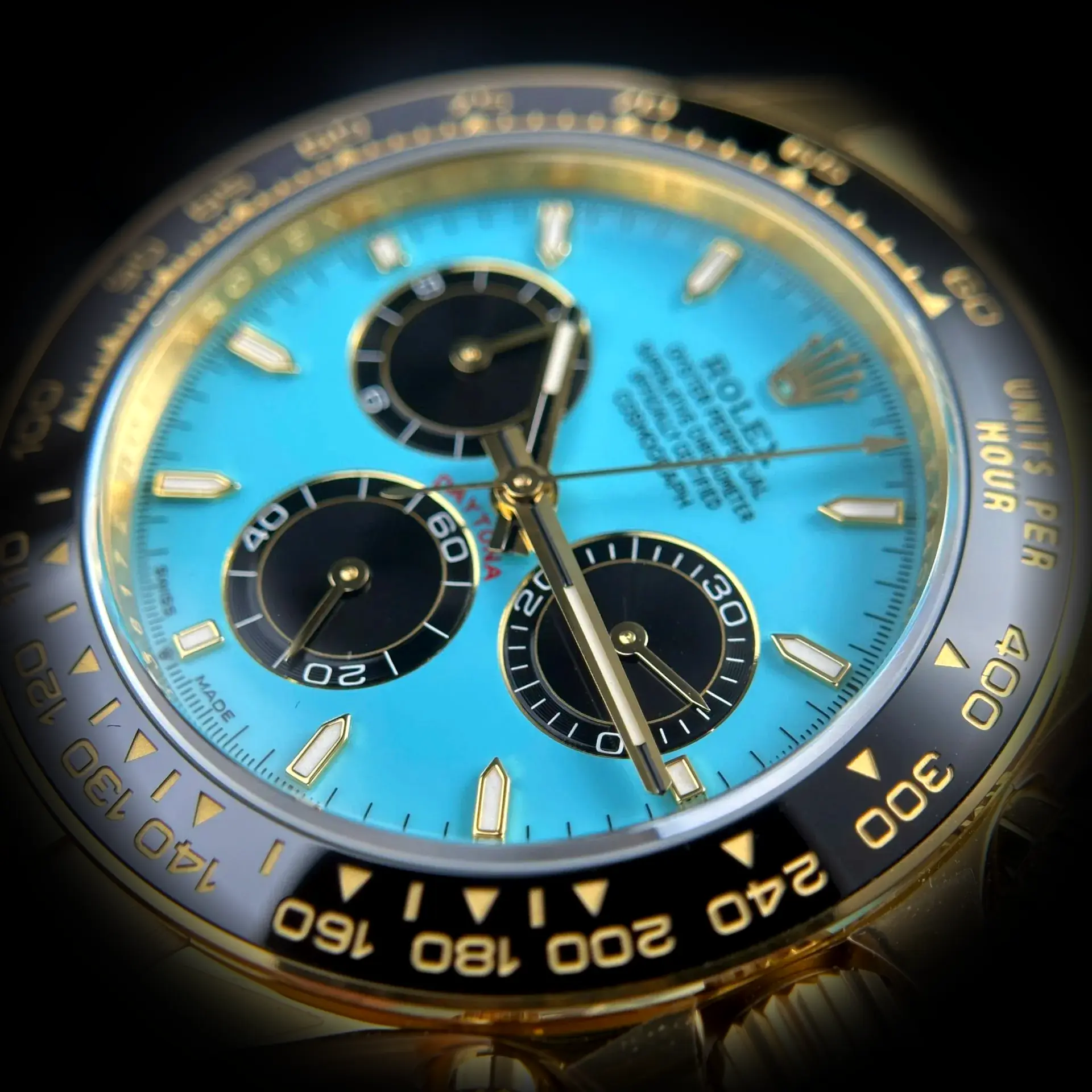 Rolex Daytona 126518LN super clon, macro del bisel