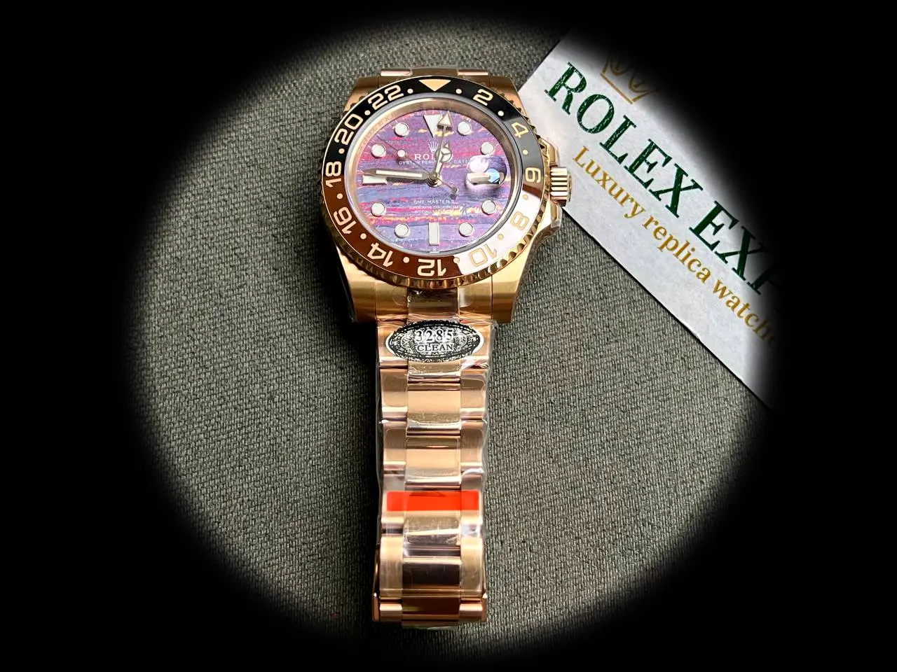 Rolex GMT-Master II 126715CHNR super clon, esfera tiger iron, perfil lateral
