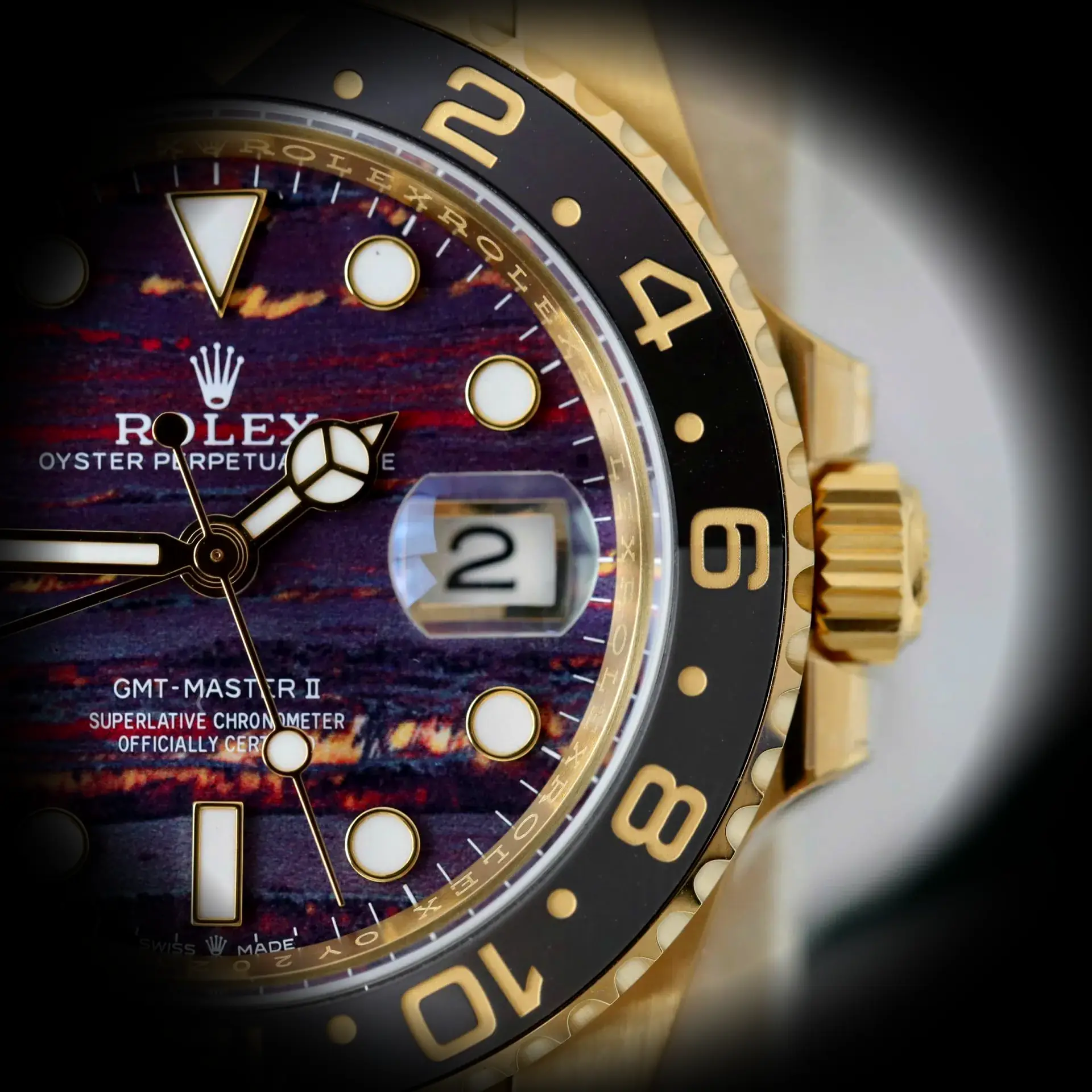 Rolex GMT-Master II 126718GRNR clon, detalle del brazalete Jubilee de oro