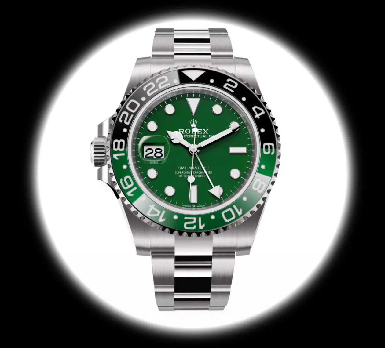 GMT-Master II 126729VTNR super clon suizo 40mm, primer plano de la esfera