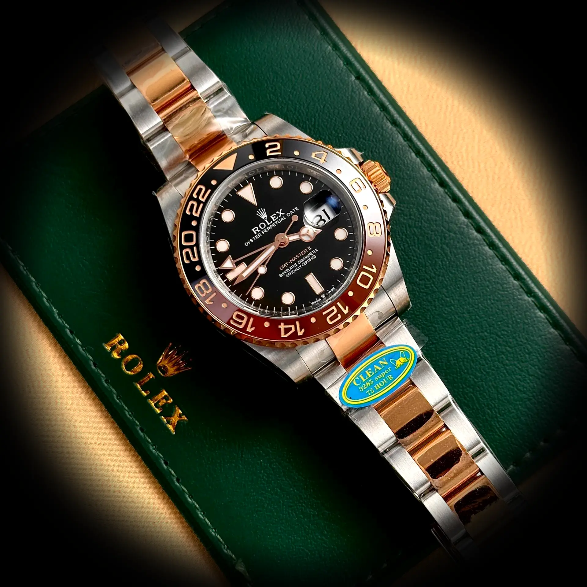 Rolex GMT-Master 126711CHNR Root Beer super clon 40 mm, detalle de la esfera