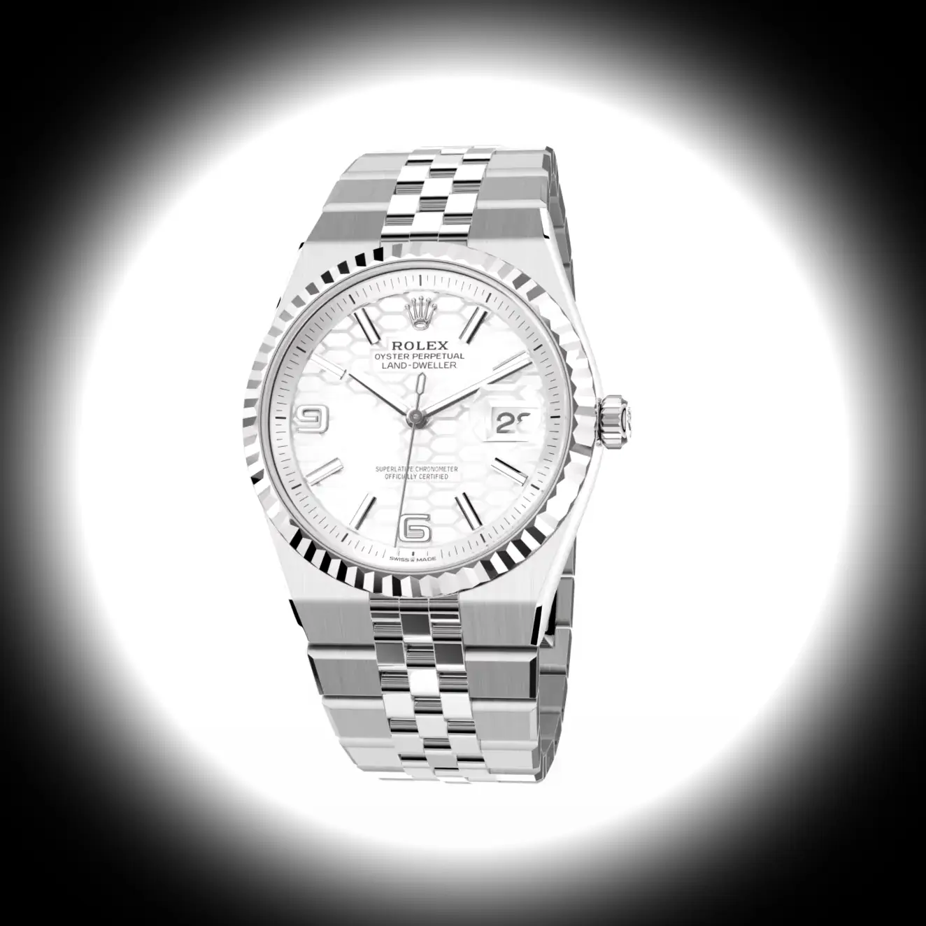 Rolex Land-Dweller 127234 clon suizo, primer plano de la esfera