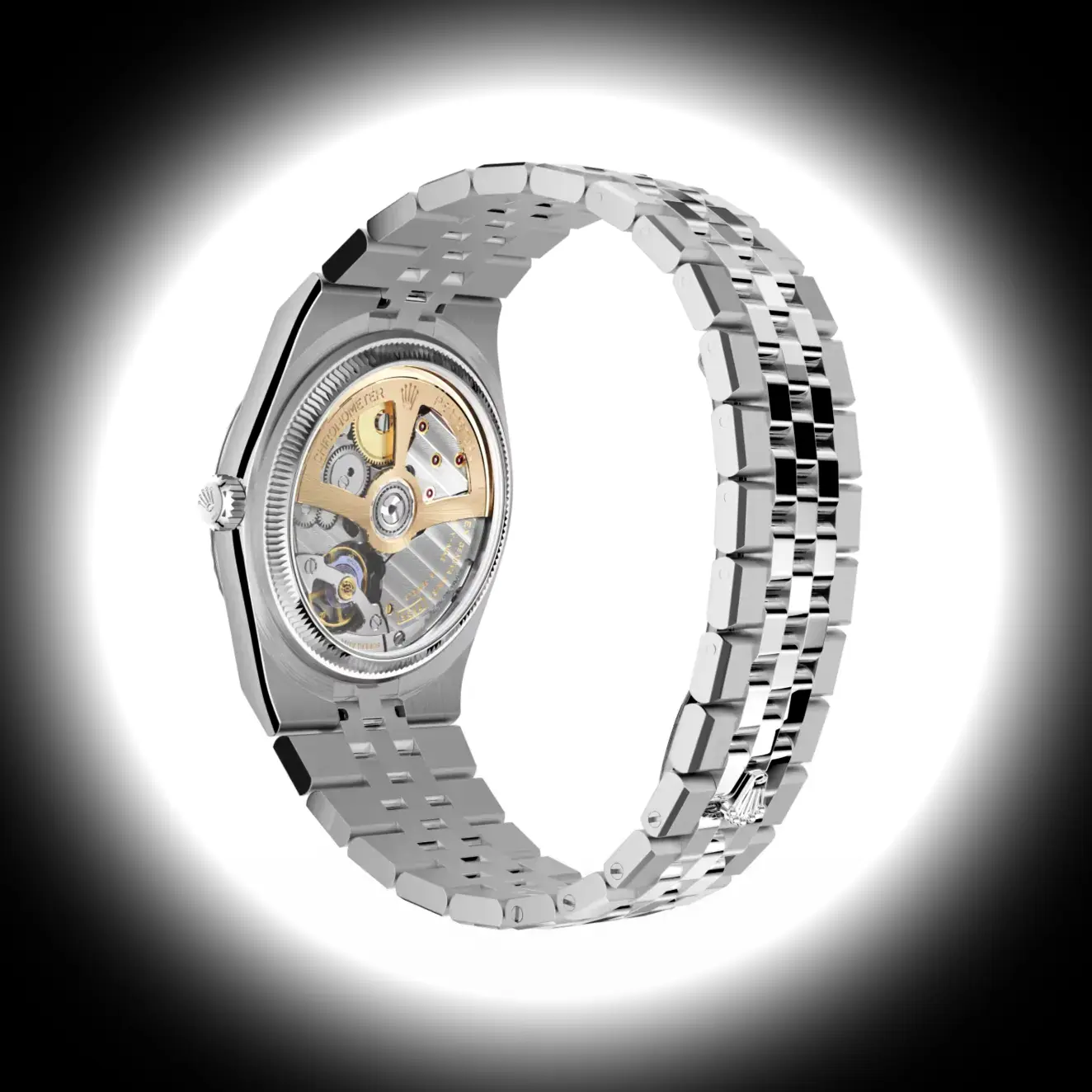 Rolex Land-Dweller 127234 clon eta esfera blanco intenso, detalle del fondo de caja
