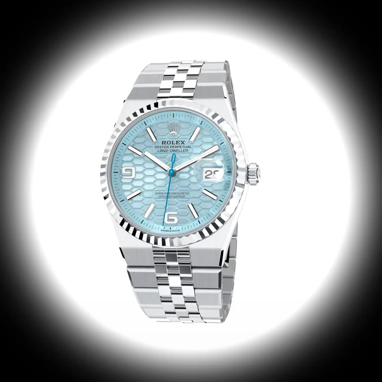 Rolex Land-Dweller 127236 clon eta, primer plano de la esfera