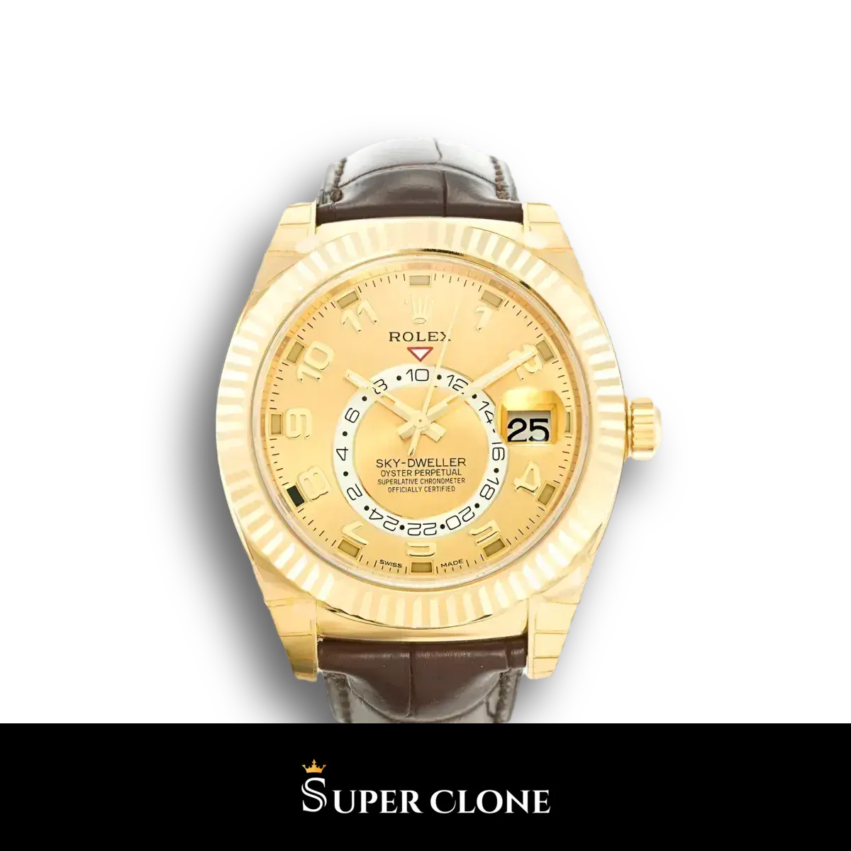 Rolex Sky-Dweller 326138 Esfera Dorada Champán y Bisel Estriado en Oro Amarillo réplica