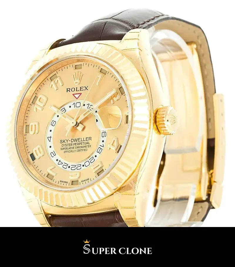 Rolex Sky-Dweller 326138 replica, detalle de la correa de cuero marrón