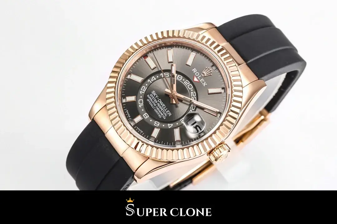 Rolex Sky-Dweller 326235 replica, primer plano de la esfera pizarra