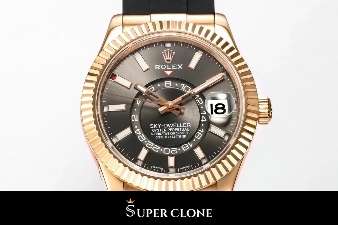 Rolex Sky-Dweller 326235 replica, detalle del bisel Command estriado
