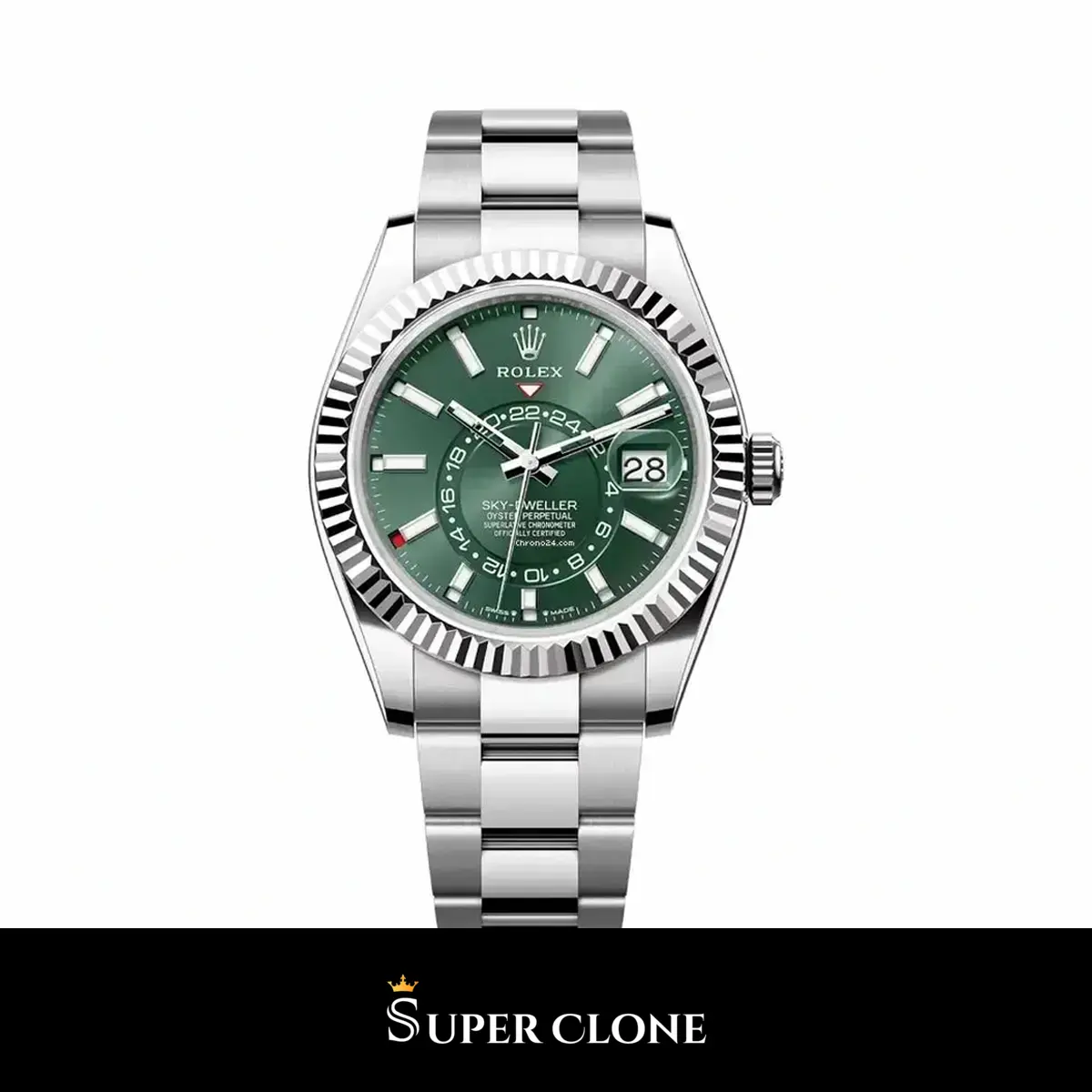 Rolex Sky-Dweller 326238 esfera verde menta y bisel estriado de oro blanco réplica