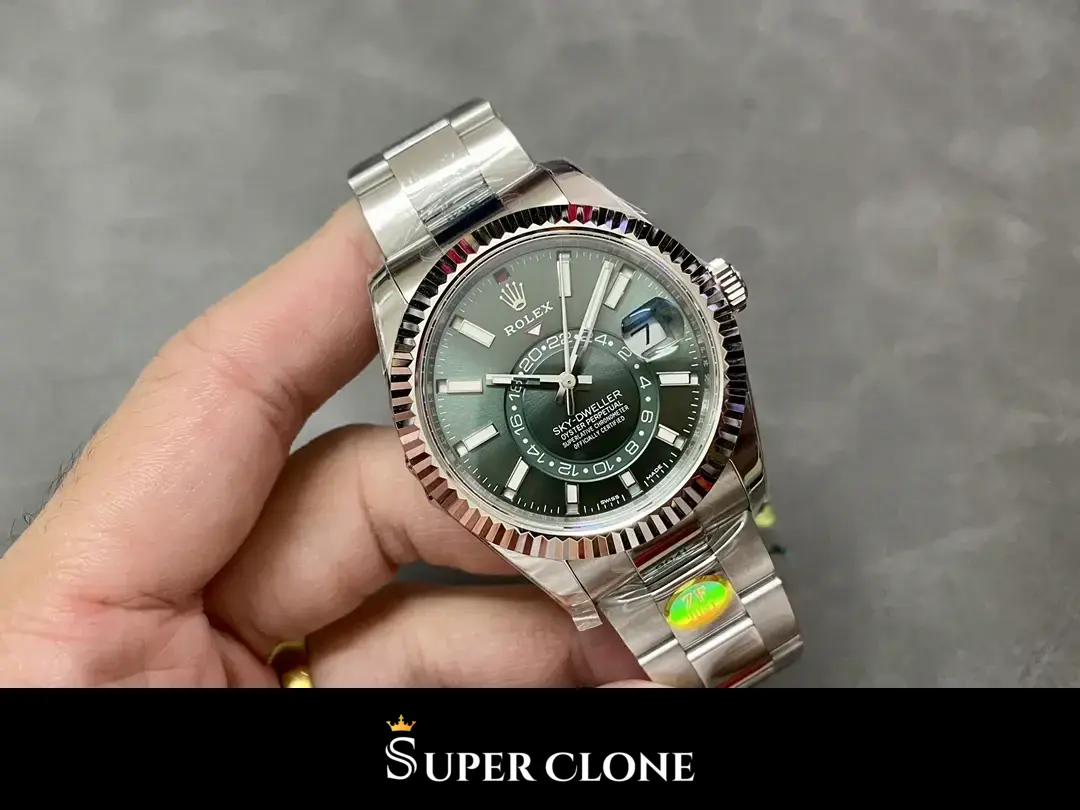Rolex Sky-Dweller 326238 replica, perfil lateral, esfera verde menta