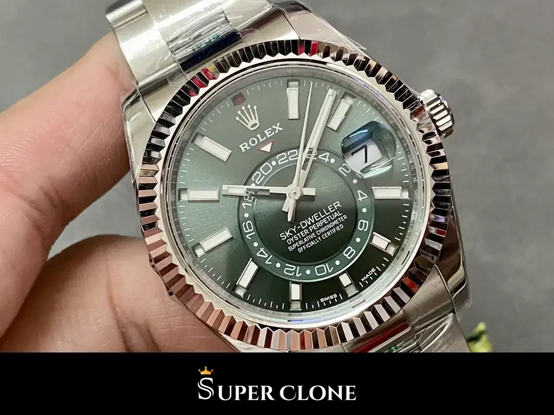 Rolex Sky-Dweller 326238 replica, disco de 24 horas descentrado, verde menta