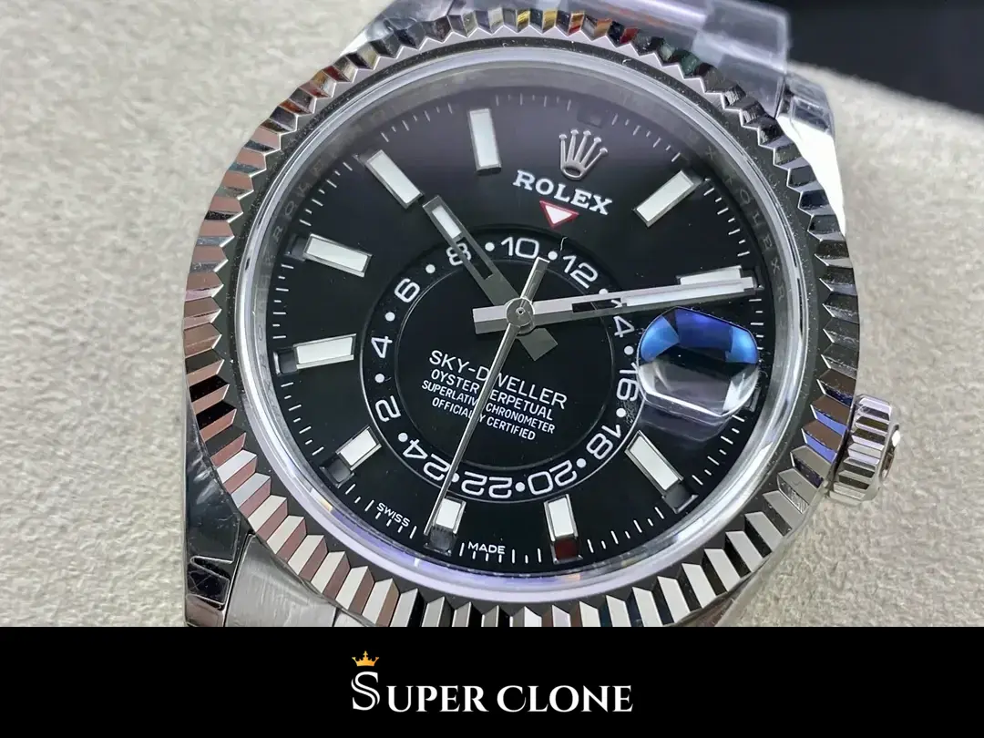 Rolex Sky-Dweller 326934 replica esfera negra, vista en angulo