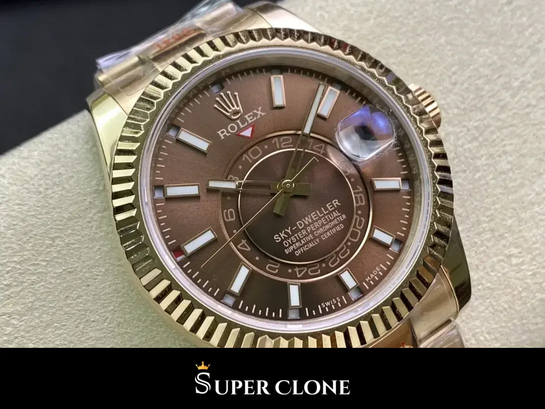 Rolex Sky-Dweller 326935 replica esfera chocolate, primer plano de la esfera