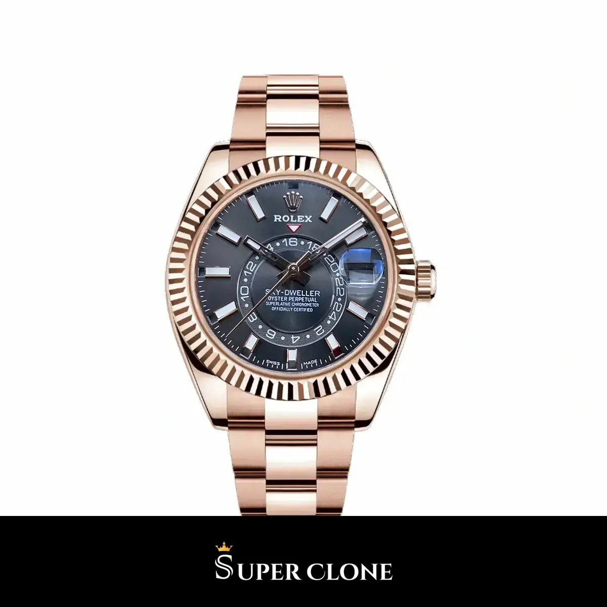 Rolex Sky-Dweller 326935 clon ETA esfera pizarra — vista frontal