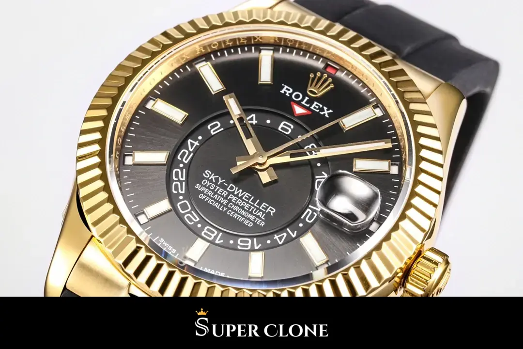 Rolex Sky-Dweller 336238 replica esfera negra, vista en ángulo