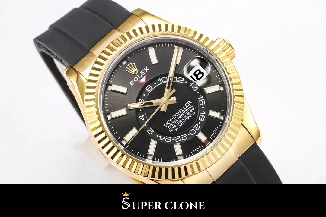 Rolex Sky-Dweller 336238 replica esfera negra, detalle de esfera