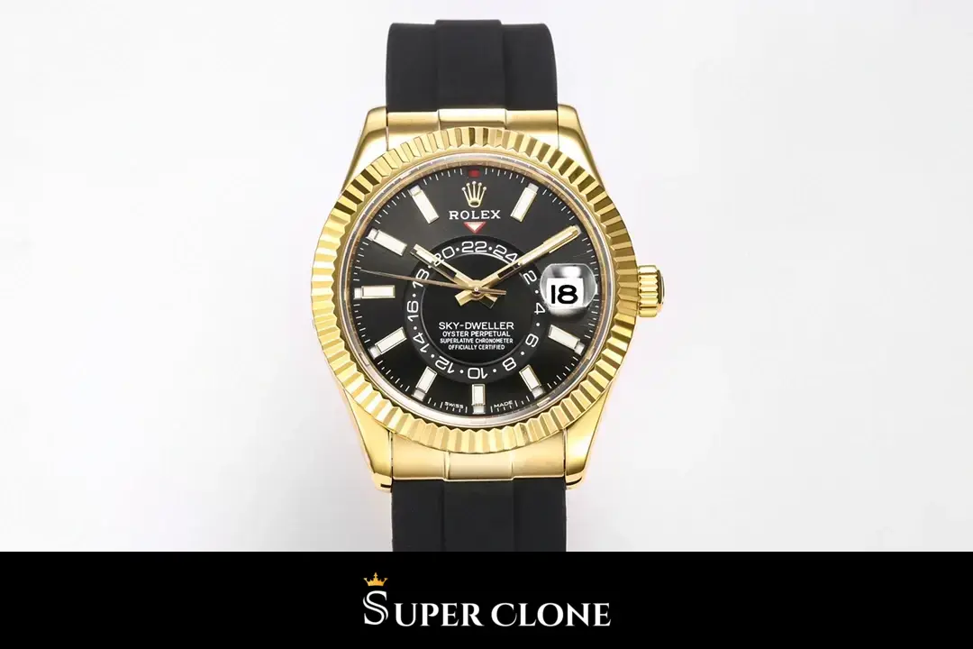 Rolex Sky-Dweller 336238 replica esfera negra, foto en la muñeca