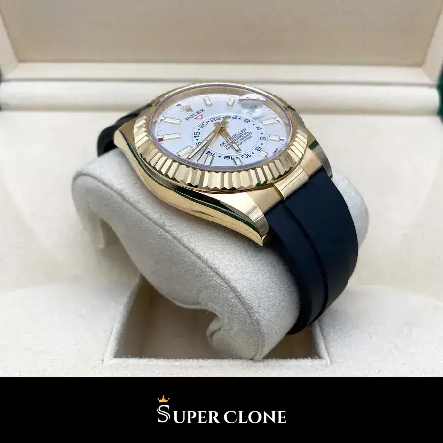 Rolex Sky-Dweller 336238 replica blanco intenso, detalle de la correa Oysterflex