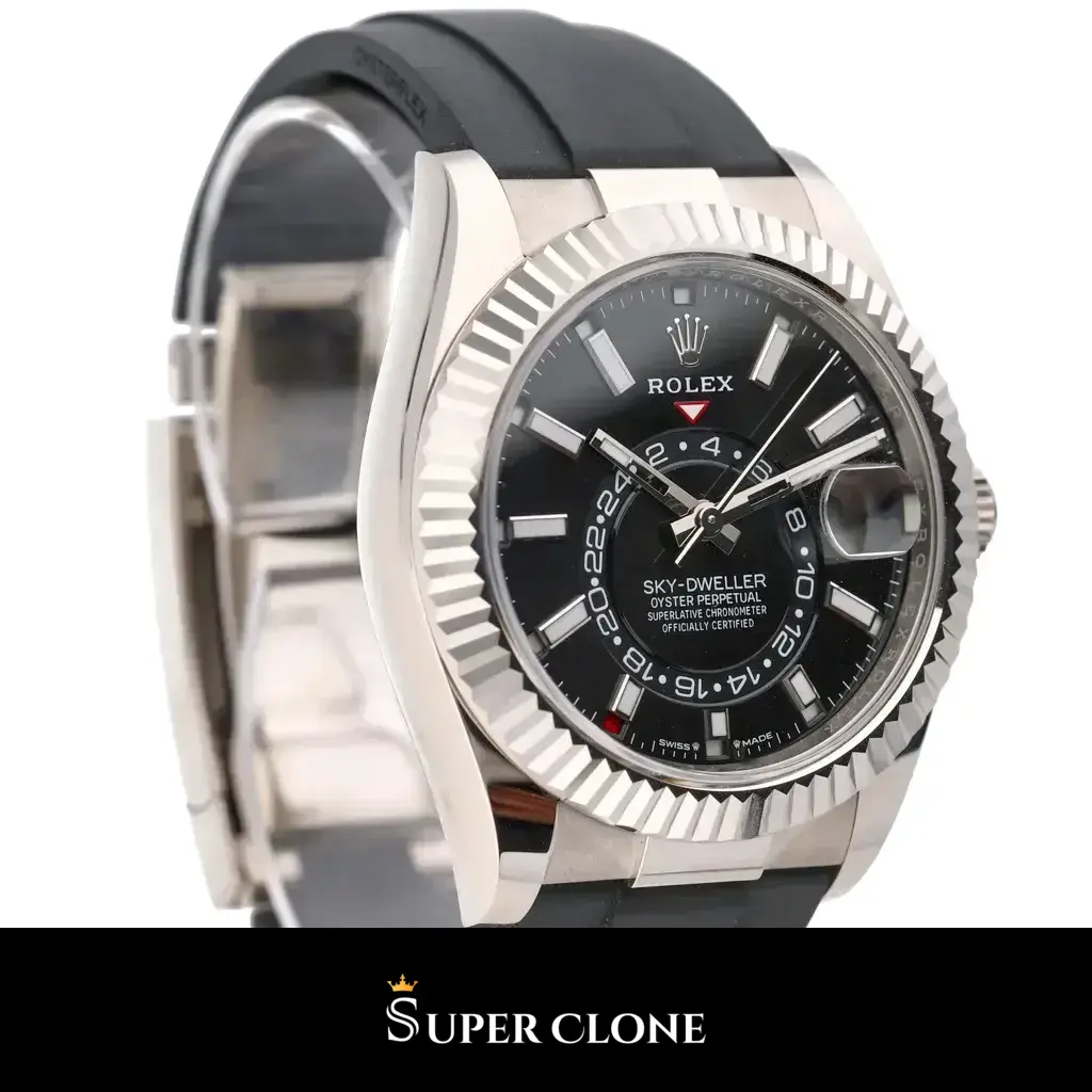 Rolex Sky-Dweller 336239 replica, detalle de la esfera negra y bisel Ring Command