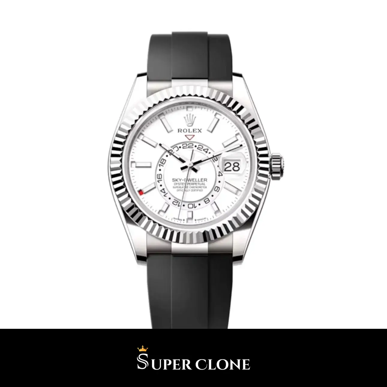 Rolex Sky-Dweller Ref. 336239 esfera blanco intenso y Oysterflex de oro blanco réplica