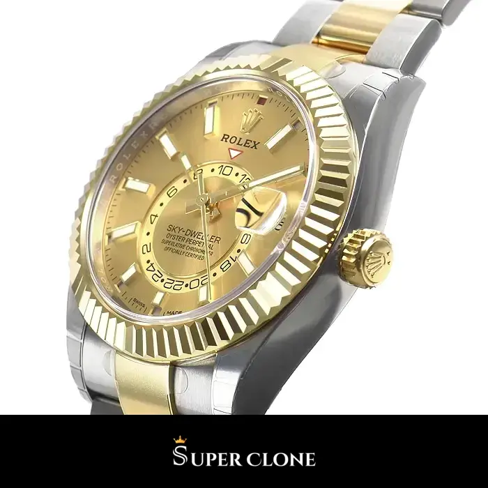 Rolex Sky-Dweller 336933 replica, detalle de esfera champagne