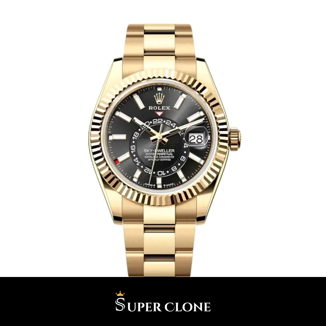 Rolex Sky-Dweller 336938 clon ETA esfera negro brillante — vista frontal