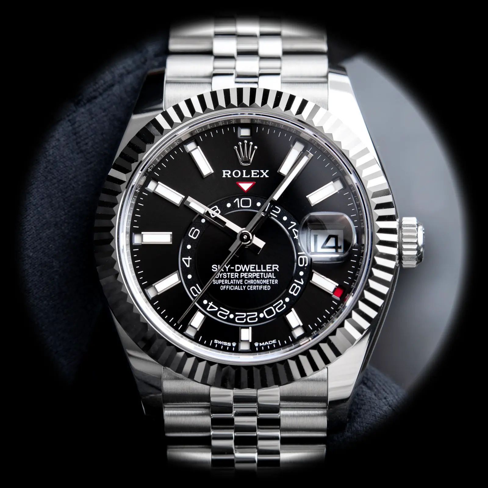 Rolex Sky-Dweller 336934 super clon esfera negra brillante, macro del bisel