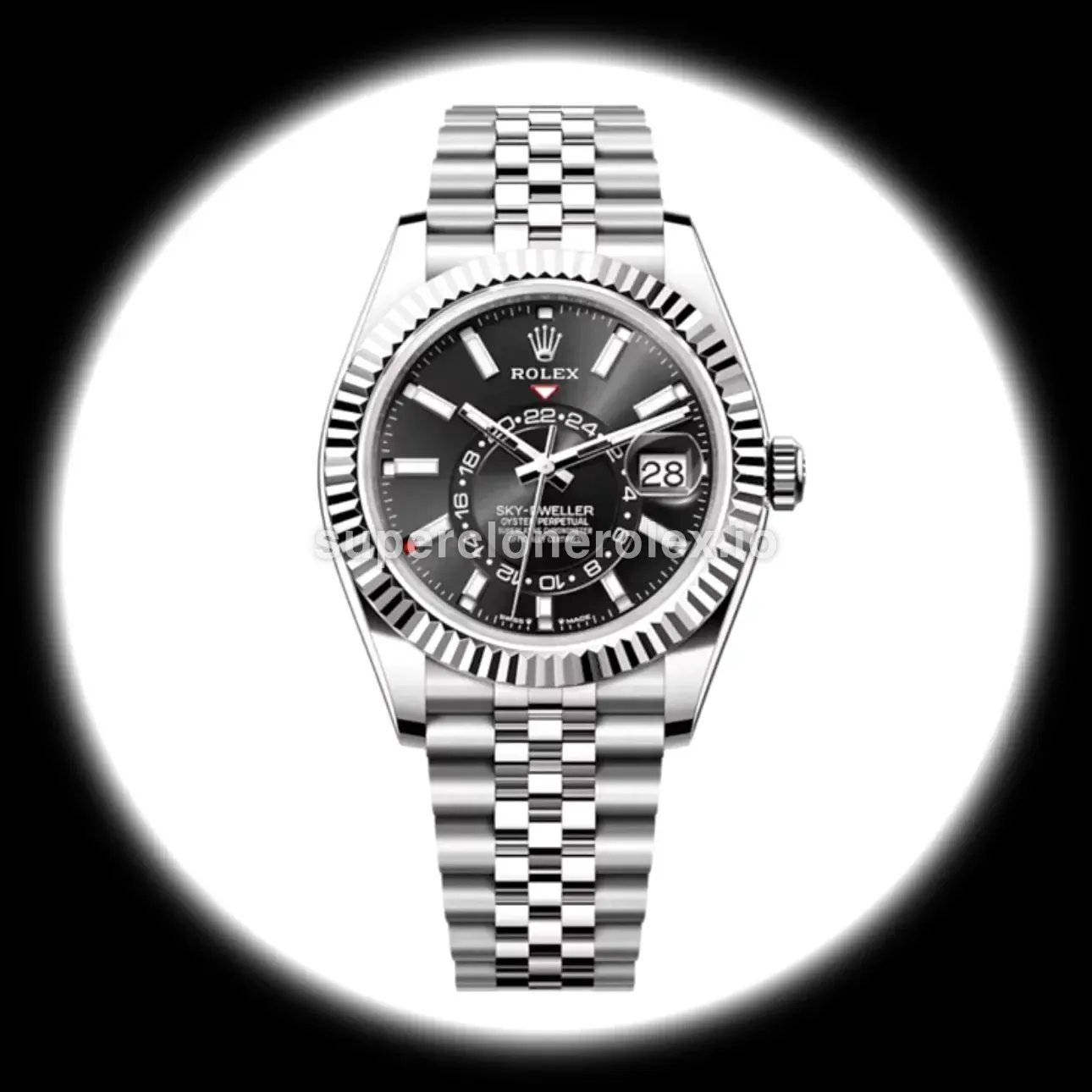 Rolex Sky-Dweller 336934 clon suizo esfera negro brillante — vista frontal