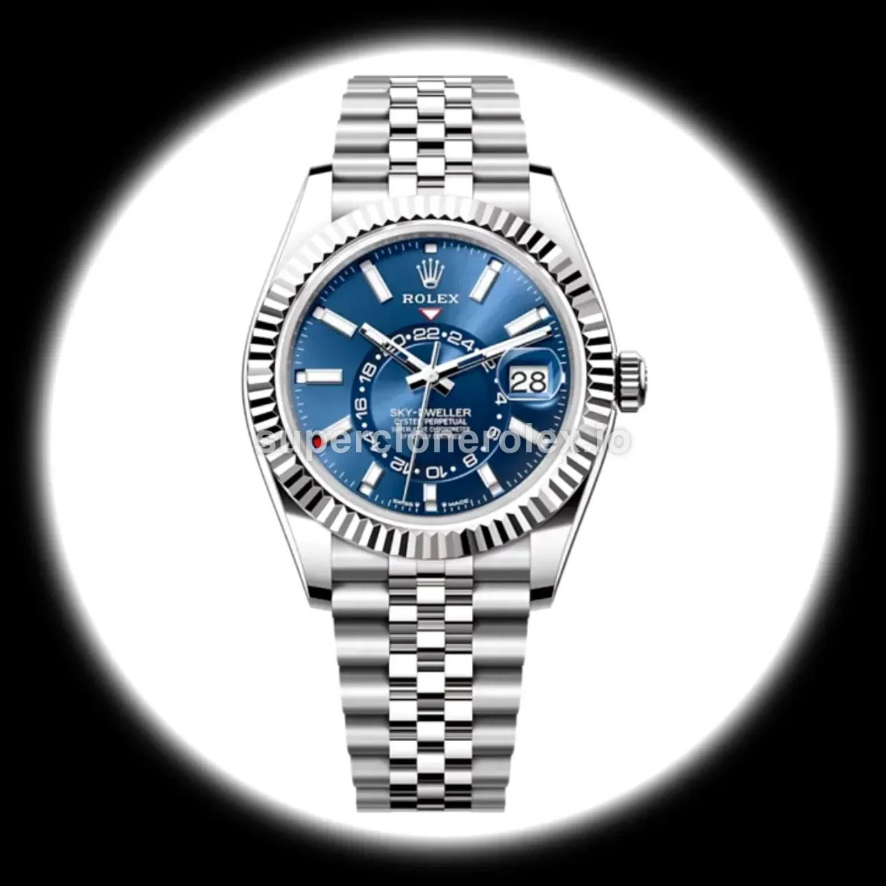 Sky-Dweller 336934 super clone suizo esfera azul brillante — vista frontal