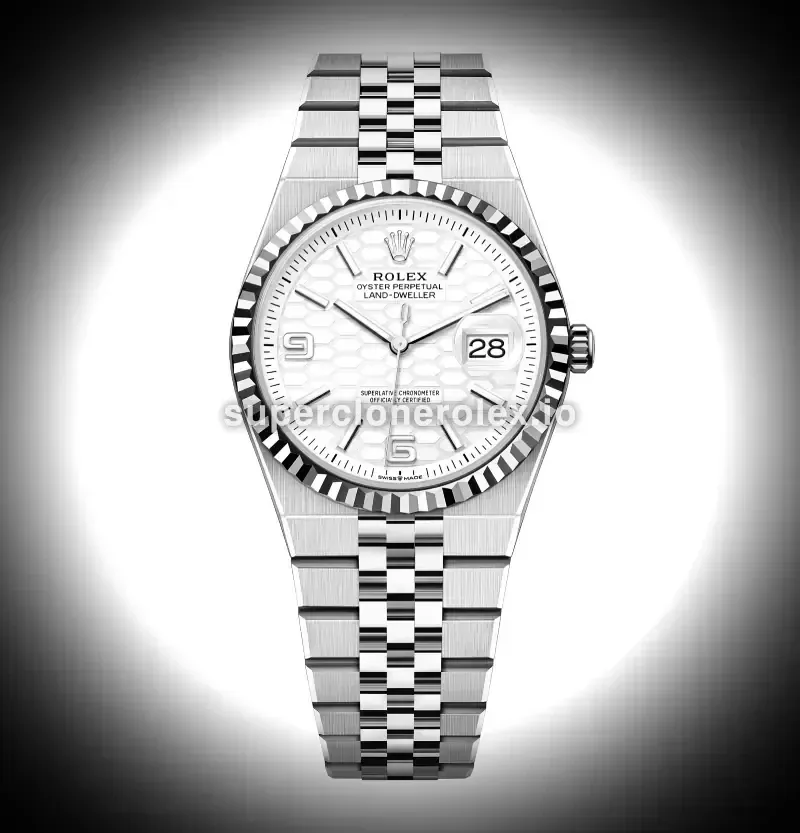 Rolex Land-Dweller 127234 clon suizo esfera blanco intenso — vista frontal